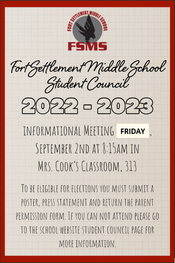 Informational Meeting on Friday, 9/2, at 8:10 AM in Room 306